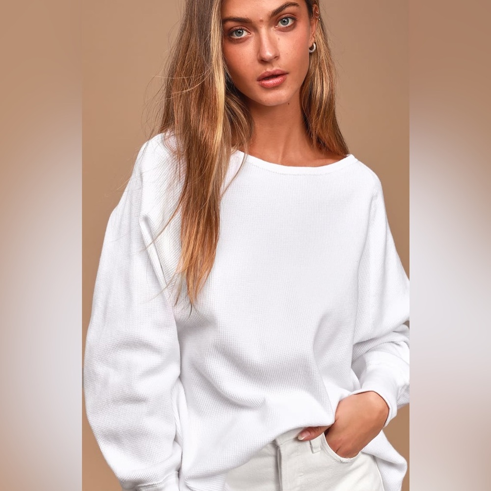 Free People Amelia White Oversized Long Sleeve Thermal Top